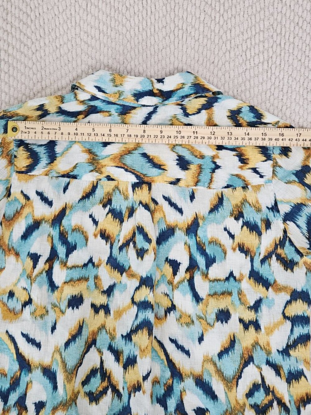 Chico's 100% Linen Button Up Shirt Teal Navy Print 3/4 Sleeve Size 1 (US 8) - Picture 5 of 9
